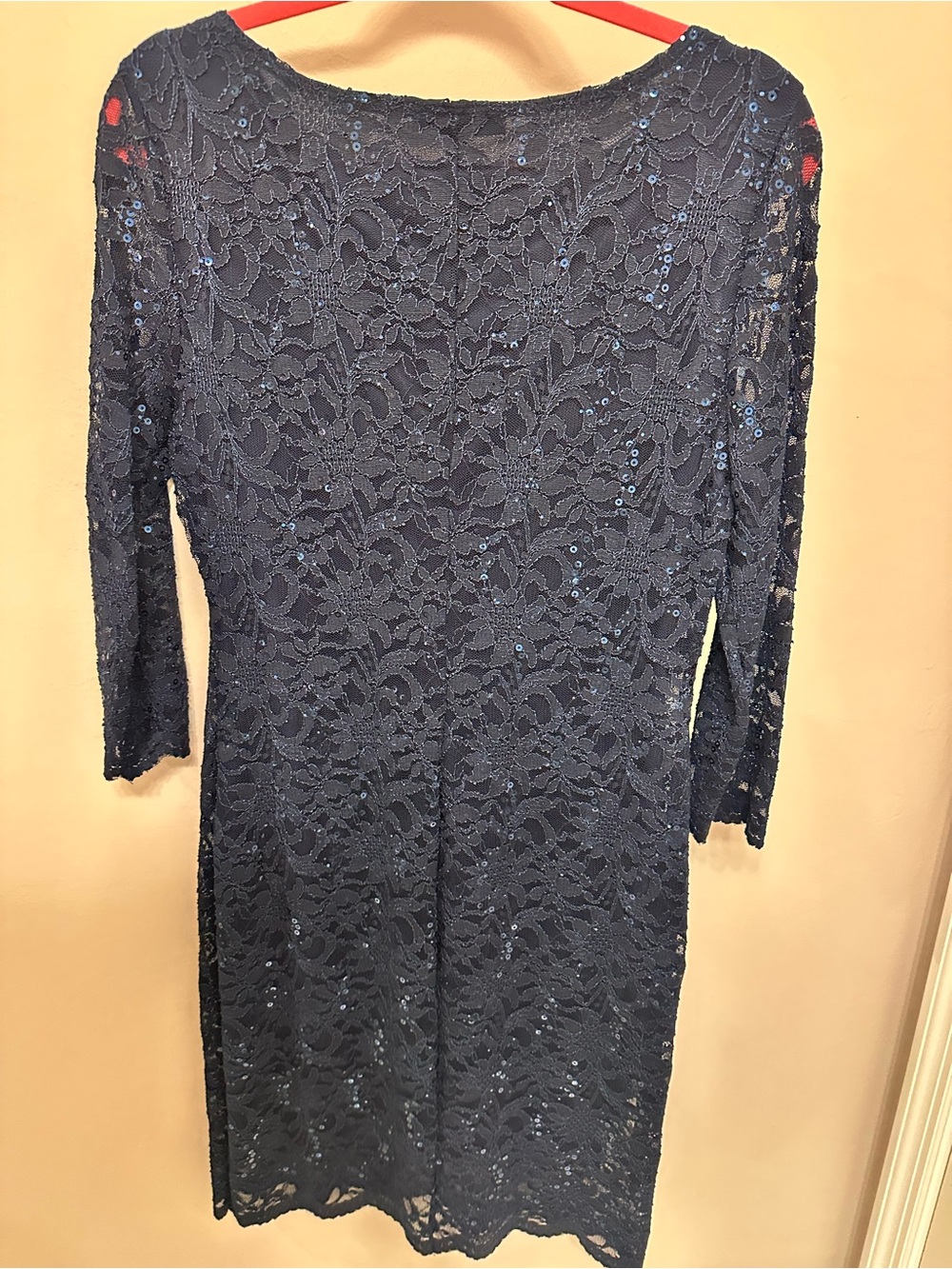 Tiana B. Navy Lace Sequin Long Sleeve Dress